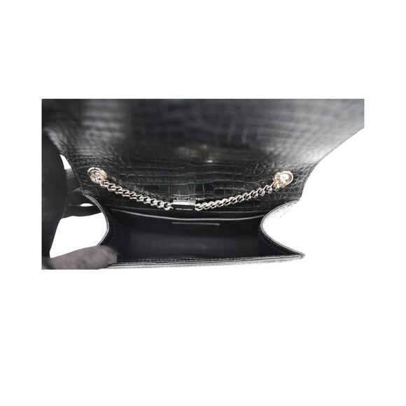 YSL Saint Laurent Calfskin Crocodile Embossed Kate Tassel Bag In Black - Picture 5 of 5
